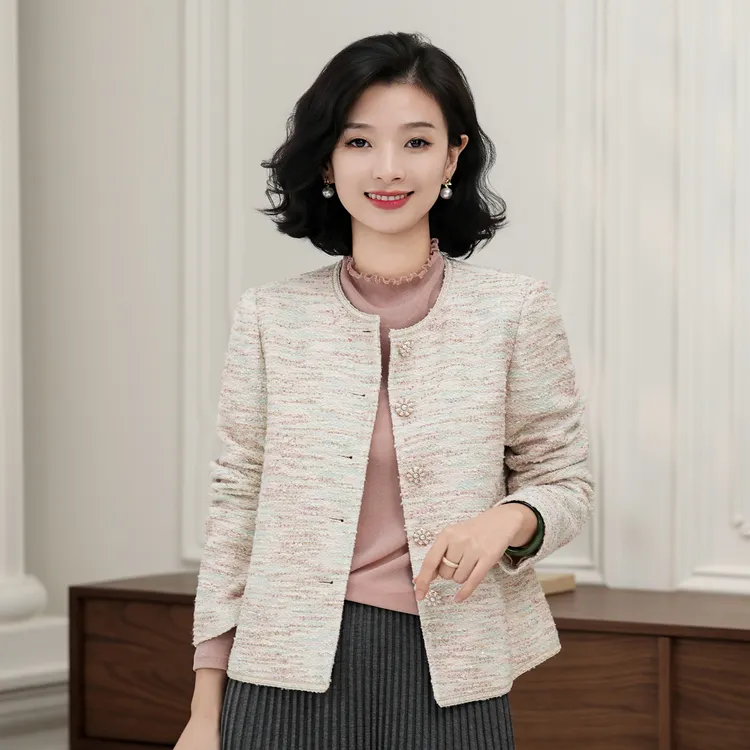 西子/【春日彩絮】天丝棉气质法式小香风花呢外套/WTHC431