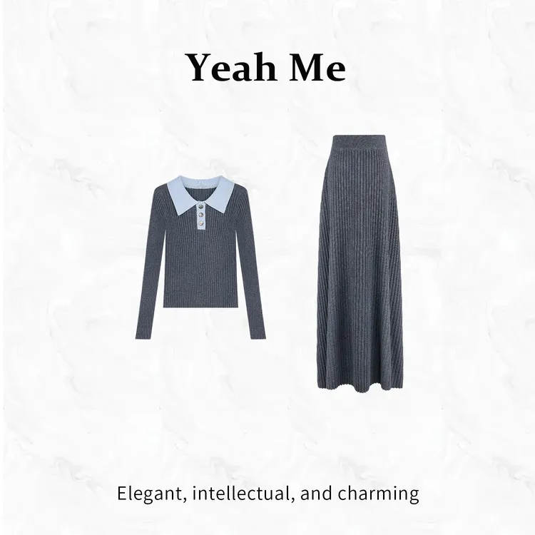 Yeah Me/也觅【晓夕初语】冬季新款校园风优雅气质毛衣半身裙套装女