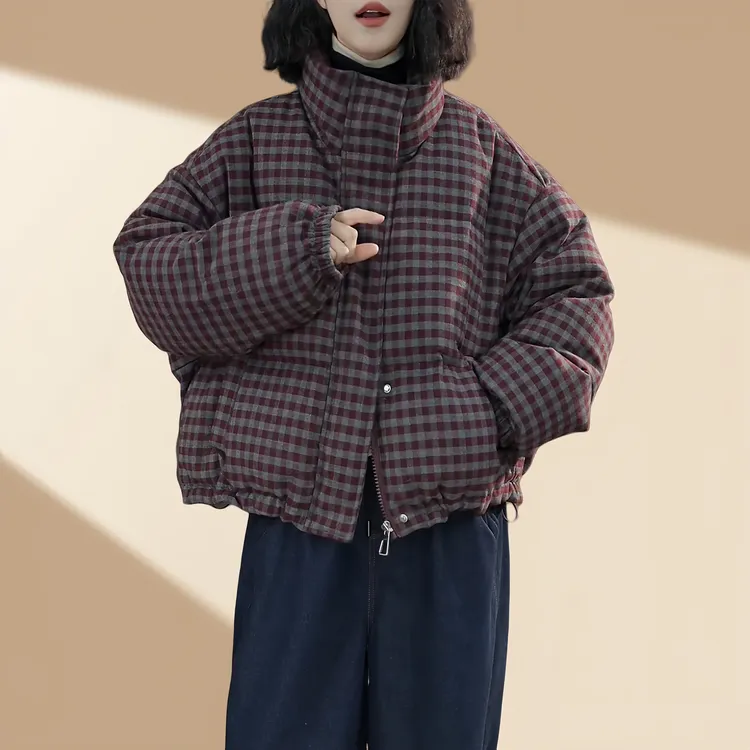 立领复古格子棉服外套冬新款2025时尚加厚保暖宽松显瘦百搭棉衣女