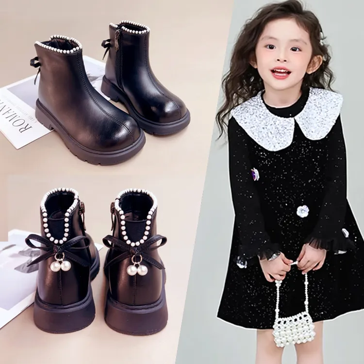女童靴子童鞋子2025秋冬季新款儿童短靴加绒公主洋气马丁靴西8627