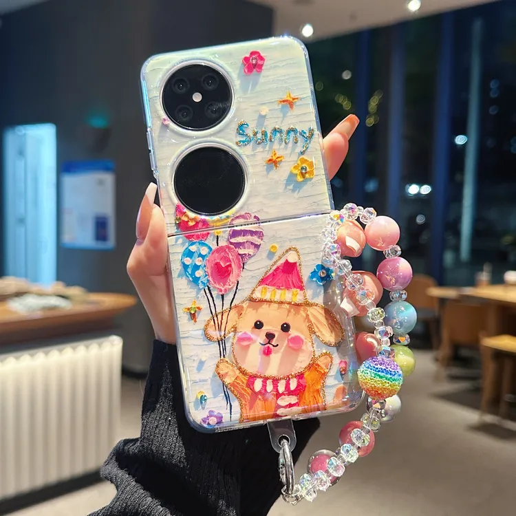 适用华为Pocket2蓝光油画卡通气球小狗折叠手链p50手机壳荣耀小米