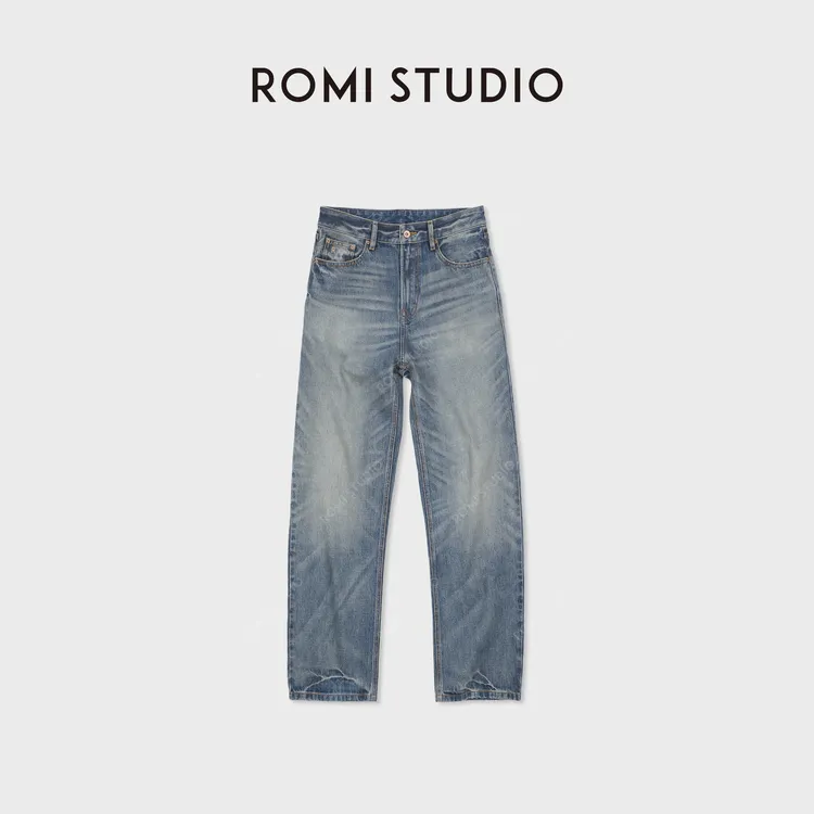 ROMI STUDIO"随性丹宁"全棉斜纹猫须字母刺绣牛仔裤 RWDSX82911