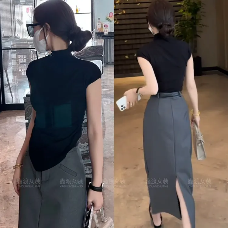 2025夏季新款时尚显瘦气质女士网红洋气两件套百搭款D5511