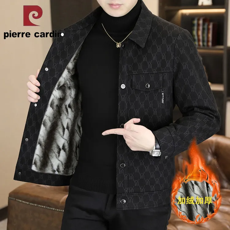 皮尔卡丹男士2025新款冬季加绒夹克时尚潮流休闲百搭翻领帅气外套