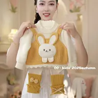 儿童装女童秋冬季女宝宝针织小兔假两件毛衣+毛线堆堆裤套装25838