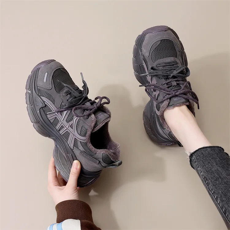 加绒复古老爹鞋女2025秋季新款百搭时尚轻便保暖系带休闲运动鞋女