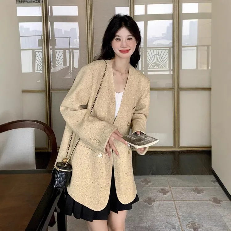 2025超好看无领西装外套女春秋新款休闲宽松高级感女神范西服上衣
