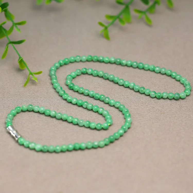 #K163糯种满绿缅甸天然A货翡翠小米珠小圆珠子锁骨项链