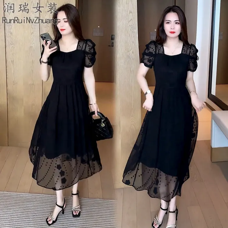 仙女风优雅连衣裙女2025夏季新款时尚减龄收腰显瘦中长网纱裙子潮