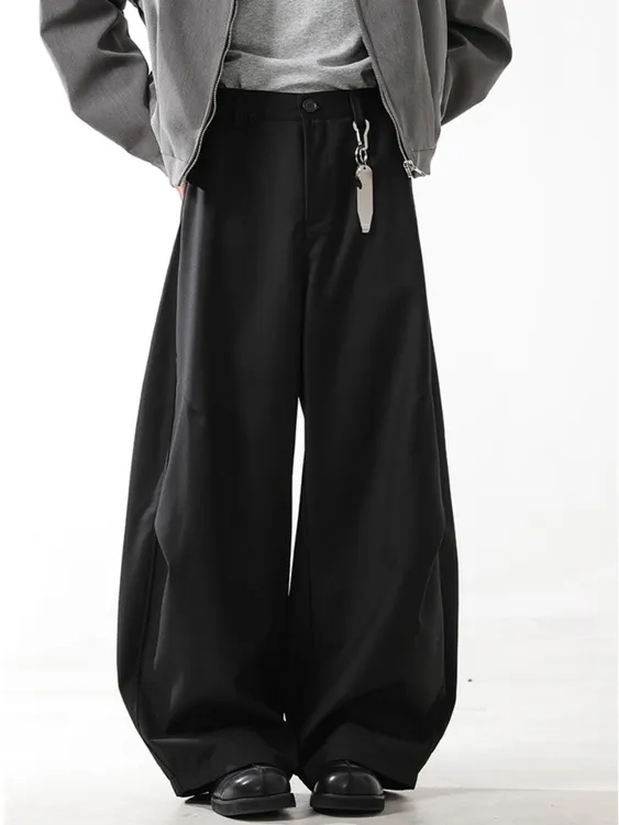 精致弯刀版型西裤夏季美式cleanfit宽松阔腿垂感黑色百搭休闲裤