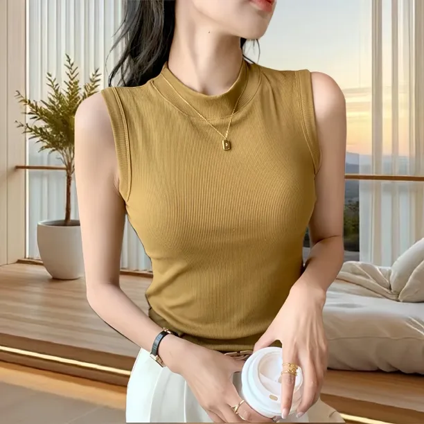 螺纹背心女春夏季薄款圆领小香风韩系防走光修身打底外穿白色背心