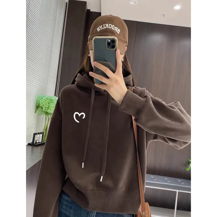 设计感小众秋冬新款2025加绒加厚套头连帽卫衣女短款宽松韩版外套