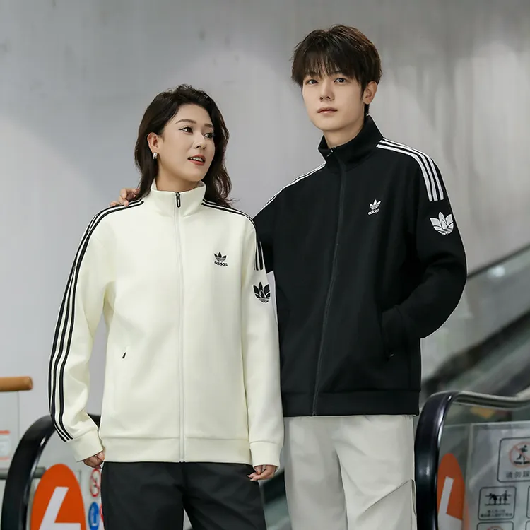 阿迪精选三叶草刺绣情侣款运动服立领夹克男女同款休闲宽松外套