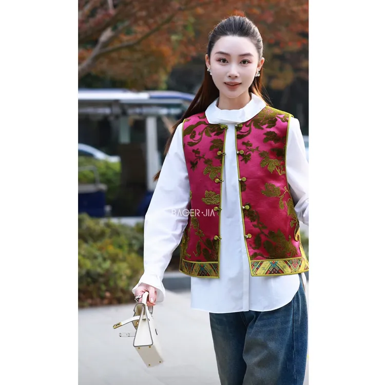 52-【传承/牡丹】宝儿家含幂BJ113425410冬古法漳缎桑蚕丝折纸马甲