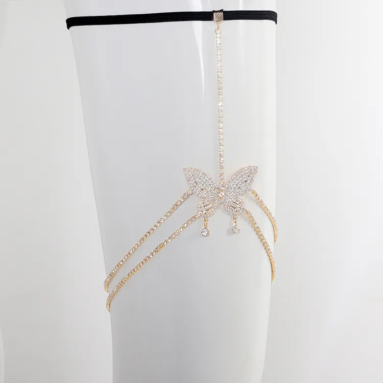 合金仿水晶脚链欧美时尚镶钻水钻腿环女个性气质设计感弹力绳可调