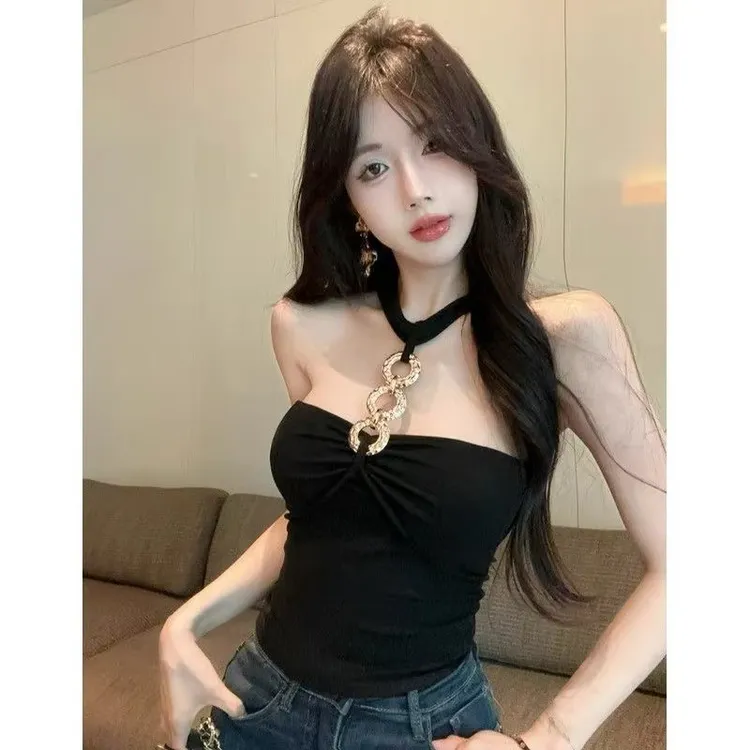 辣妹牛仔外穿通勤性感风美背背心挂脖吊带时尚风辣妹风