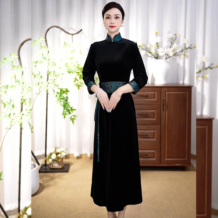 [Mulberry88]2025新款复古丝绒优雅旗袍中国风妈妈旗袍A版裙裙子