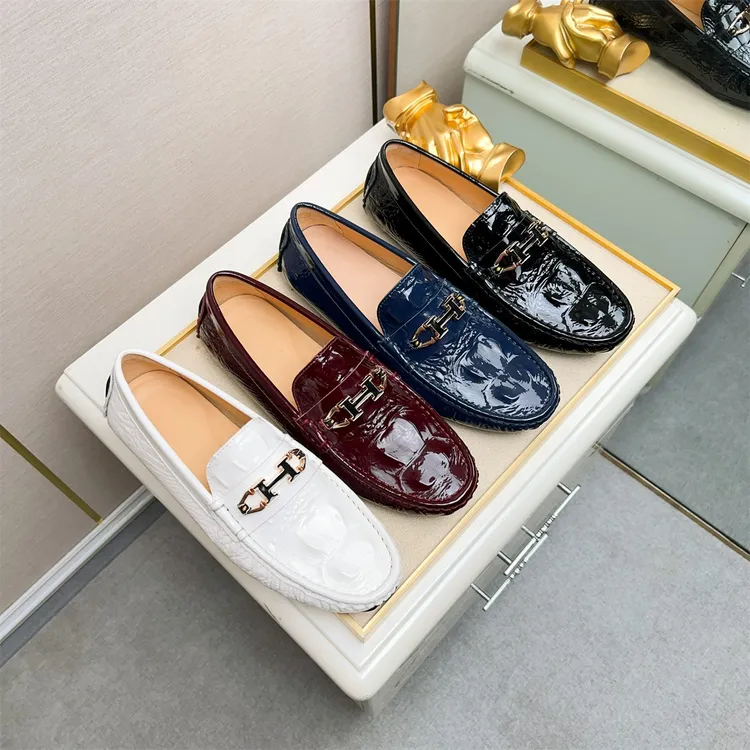 欧洲站爆款大牌潮流真皮高端豆豆鞋男鞋鳄鱼纹亮皮时尚休闲皮鞋男