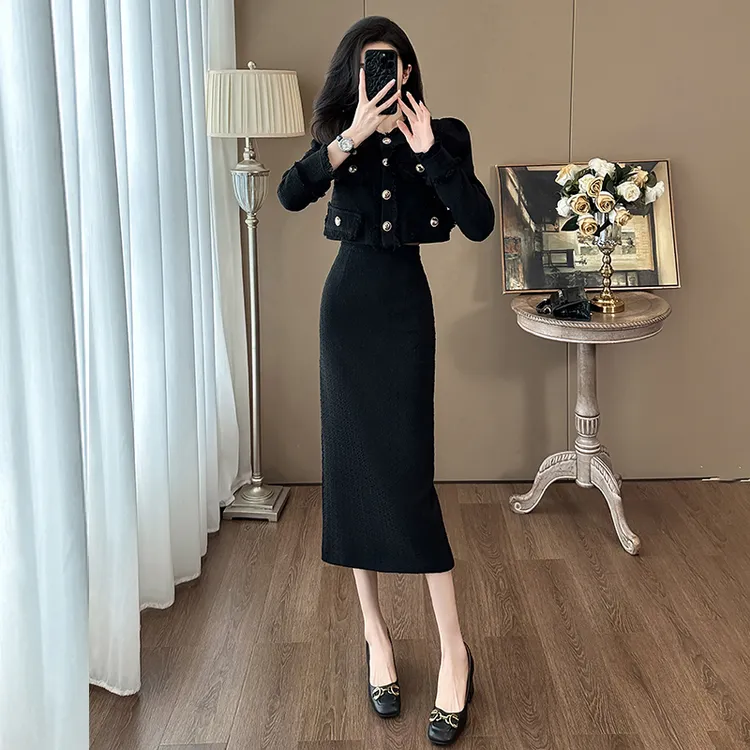 秋季名媛富家千金感穿搭半身裙两件套御姐轻熟小香风套装裙高级感