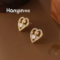 铜合金合成锆石耳饰 925银针定制版镂空设计微镶土星爱心耳钉AAA
