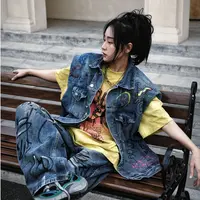 NY春季新款涂鸦男女时尚休闲百搭宽松显瘦牛仔马甲