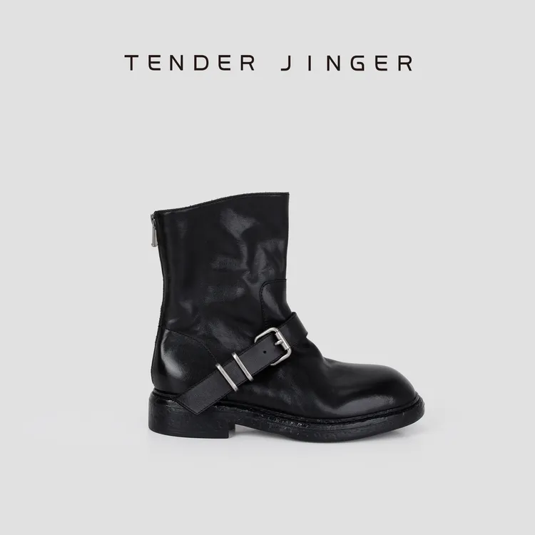 Tender Jinger水洗复古低跟金属扣短靴M251003
