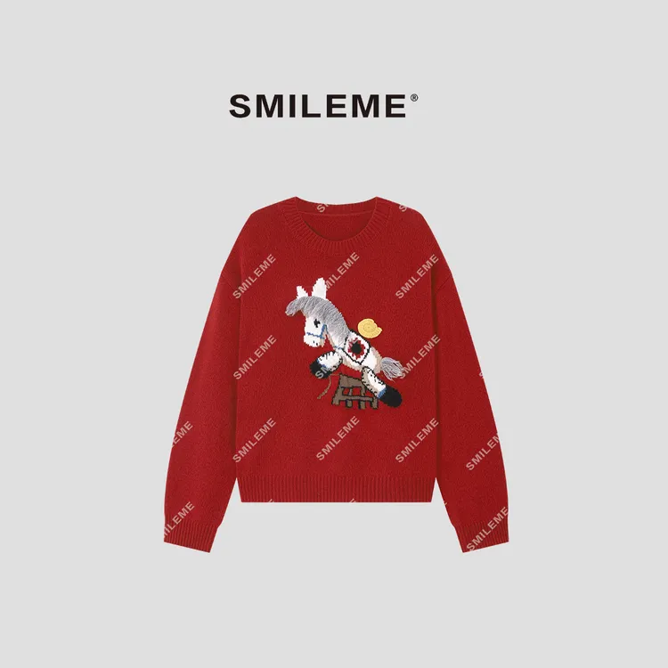 3-SMILEME【小小马】100%绵羊毛提花刺绣加厚百搭毛衣MK17425412