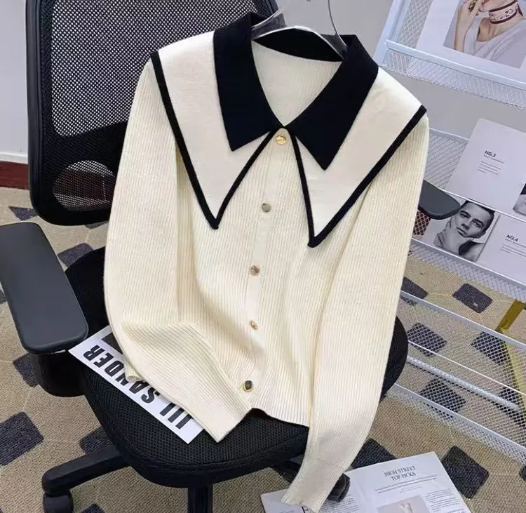 双领设计感娃娃领打底衫女秋冬气质内搭毛衣小香风减龄百搭针织衫