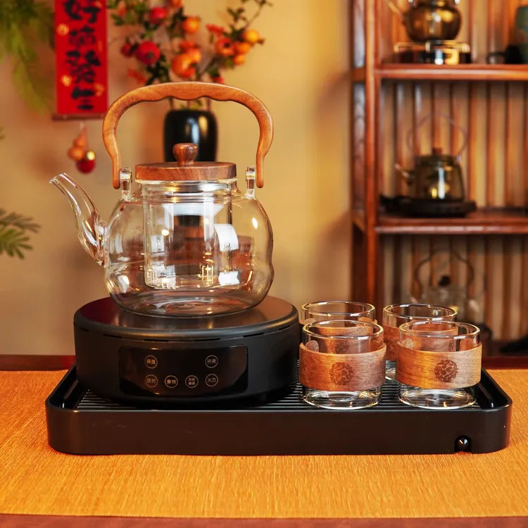 横硕1500W大功率电陶炉不挑壶保温定时+1200ML福禄壶茶盘套装1