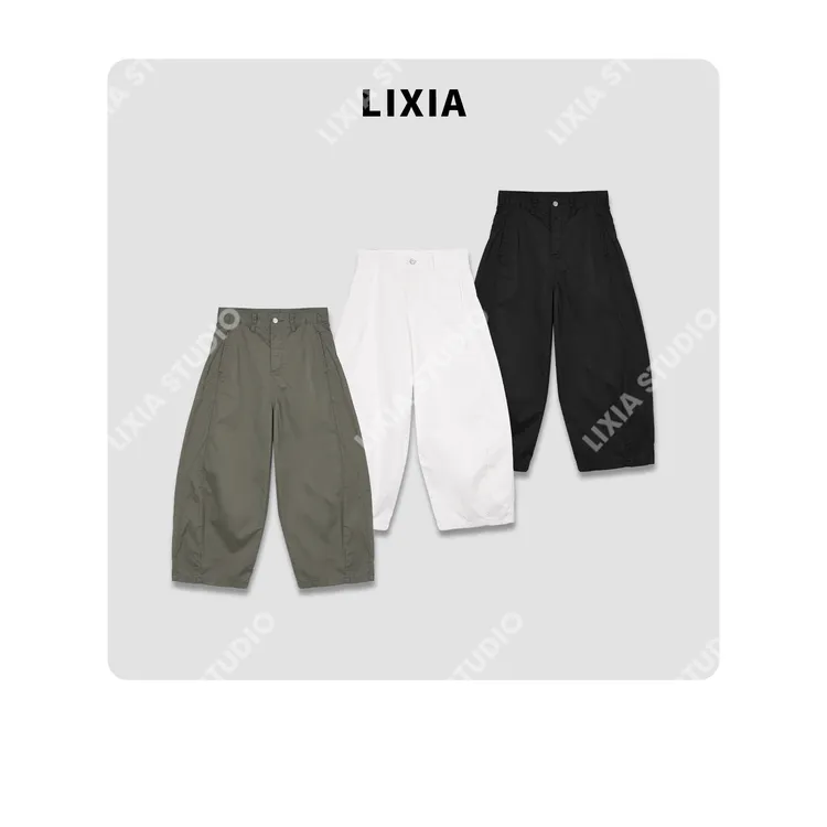 LIXIA【弯刀物语】纯棉薄款休闲感气质简约款弯刀休闲裤-D8663