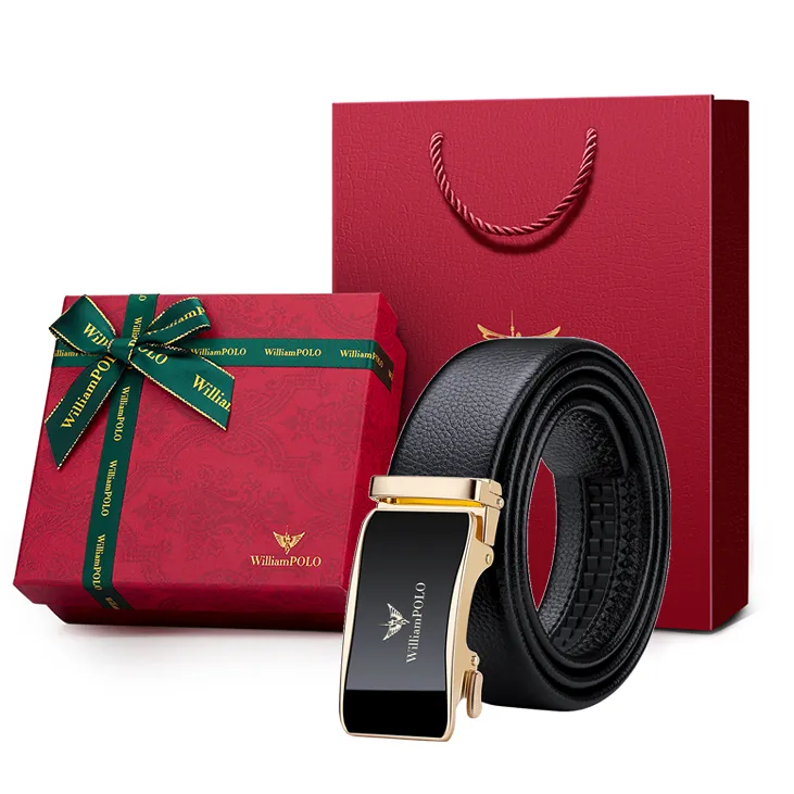 英皇保罗男士商务百搭高档礼盒装腰带男款真牛皮皮带时尚休闲送礼