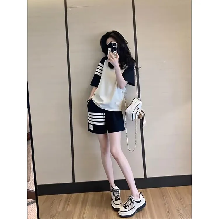 2025夏季巨好看的夏装休闲套装运动短裤大方得体穿搭一整套两件套