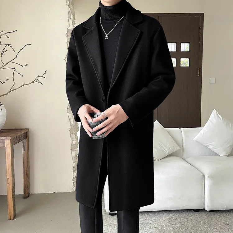 CALTOKROSA毛呢大衣男2025秋冬季中长款宽松过膝风衣韩版呢子外套