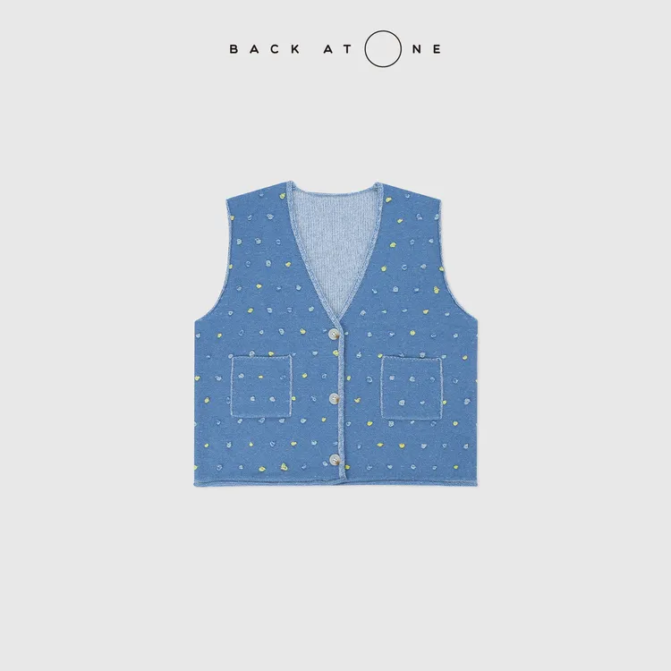 BACKATONE“奢香绒梦”羊绒彩豆小香风蓝色针织马甲 BFF-1AE520H-K