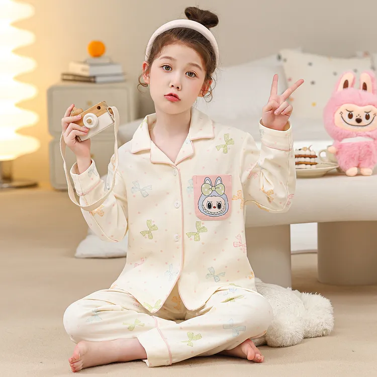 秋季女童长袖开衫套装6-15岁女孩儿童薄款睡衣舒适透气外穿家居服