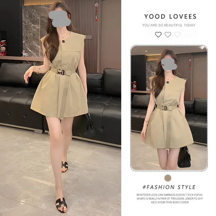2025新款小个子工装背心连衣裙子女夏季夏季通勤收腰中长连衣裙