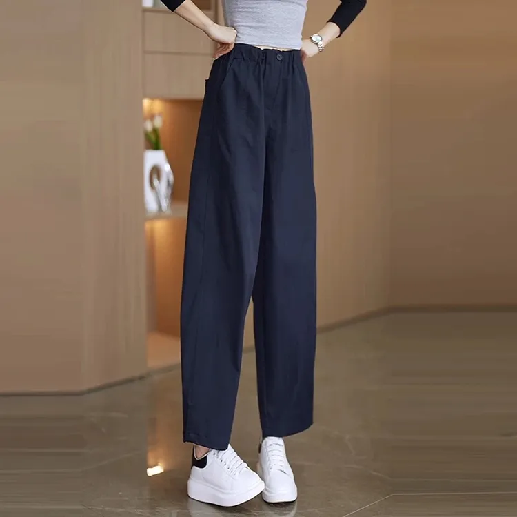 拉夏贝尔早秋花苞裤子女2025新款长裤宽松气球哈伦裤松紧腰休闲裤