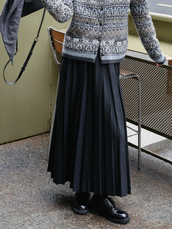 TT设计师【华丽轻舞】高级感简约时尚绵羊毛百褶半身裙TT191571