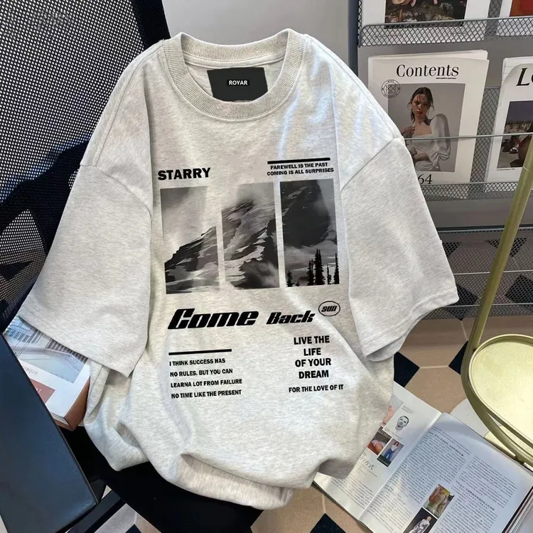 爆款冰丝美式复古水洗做旧印花短袖摇滚乐队T恤小众潮流男女百搭