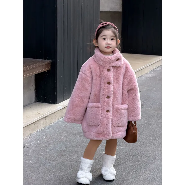 迷你巴拉【断码】2025冬季新款童装 韩版童装 女童羊羔毛复合麂皮大
