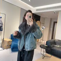 【欧加粒粒】轻奢卷卷毛翻领白鸭绒牛仔外套时尚保暖 YY25111107