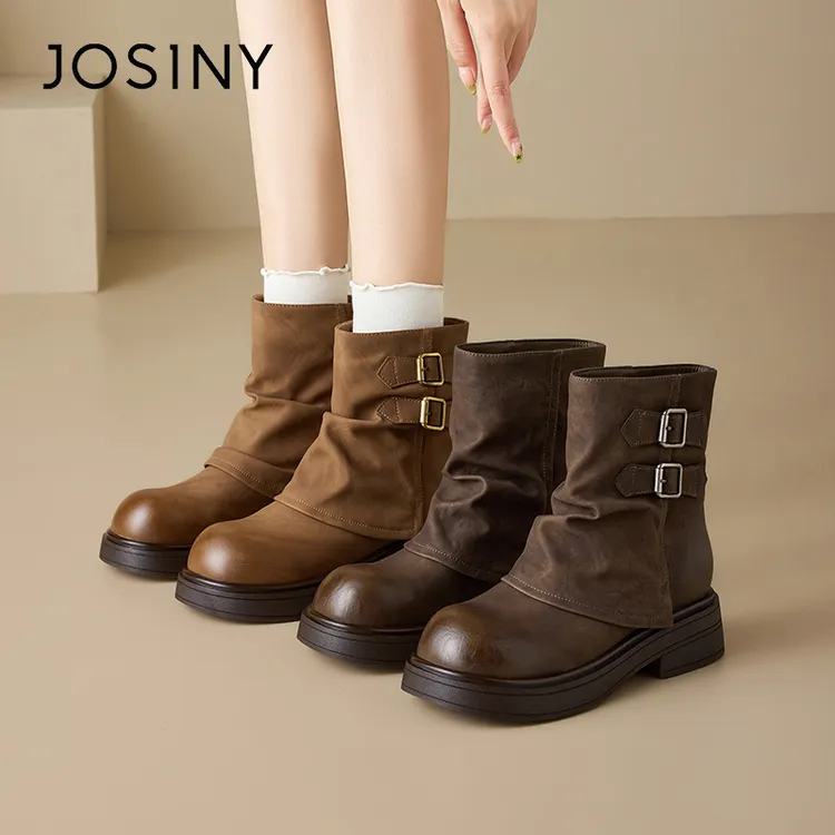 卓诗尼时装马丁靴2025秋季新款堆堆靴美拉德增高短筒靴562A60474