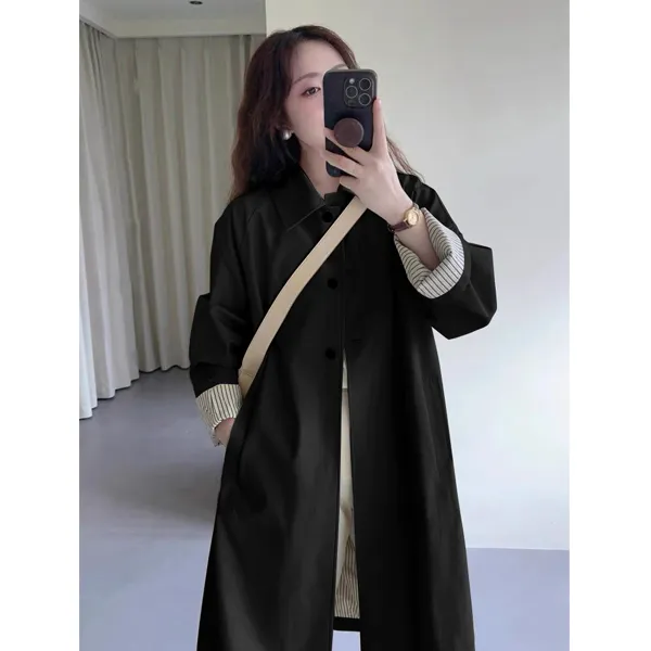 巨好看的风衣外套女2025秋季新款小个子薄款韩版韩系中长款黑白色