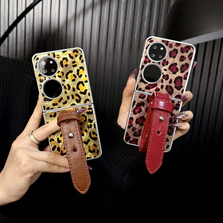 适用华为p50pocket手机壳新款pocket2套pockets小众豹纹ins腕带女