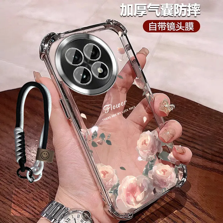 适用一加Ace5手机壳女款硅胶玫瑰1+ace5pro四角防摔透明带镜头膜