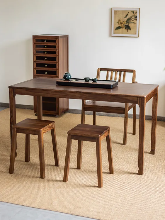 【乌金木】小斑马实木茶桌中古现代简约家用茶桌椅书桌组合餐桌茶台