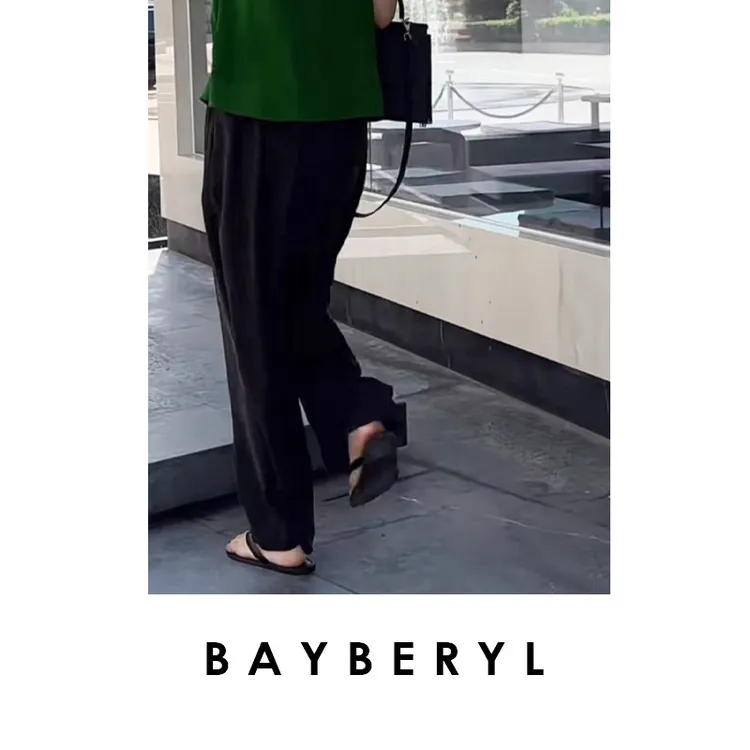 CC09-BAYBERYL老贝落霜裤*电力纺砂洗褶皱松紧休闲裤XXK5E2302