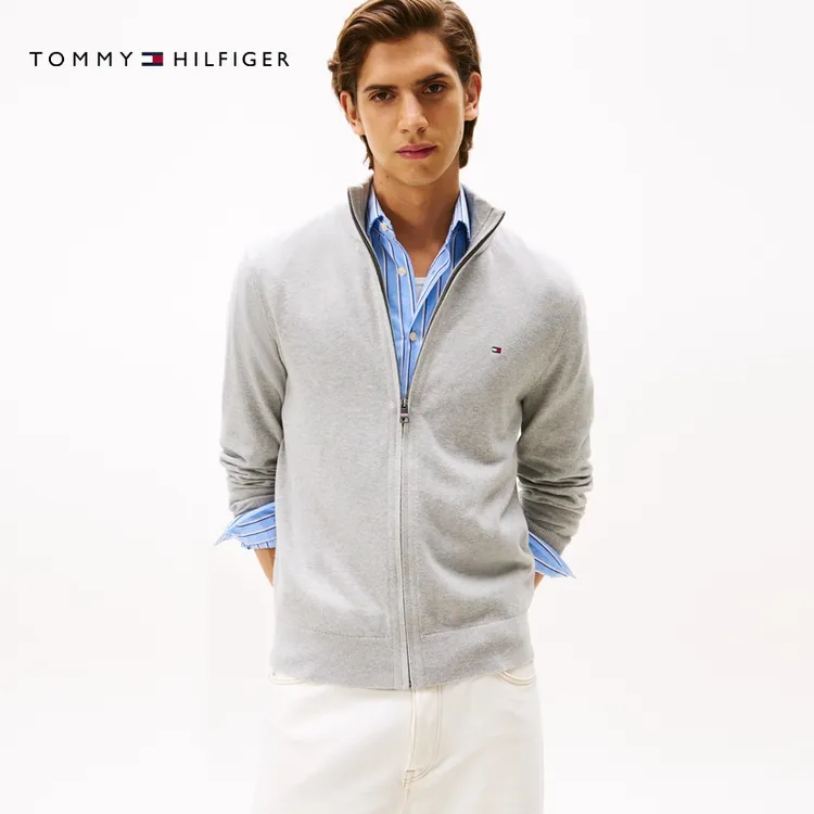 【羊绒混纺】Tommy男装商务休闲立领青年针织夹克开衫外套28050
