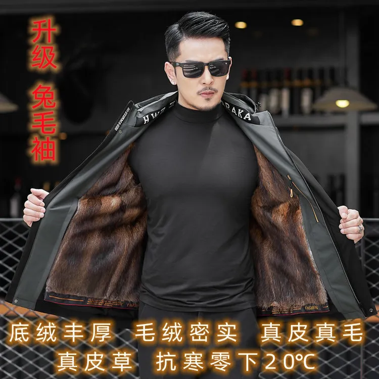 男款上新商务休闲保暖派克服狐狸内胆两穿活里活面可拆卸男士冬季