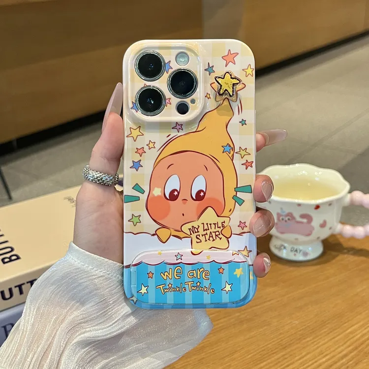 格纹旋转星星人支架适用iPhone17苹果手机壳华为vivoppo小米15套